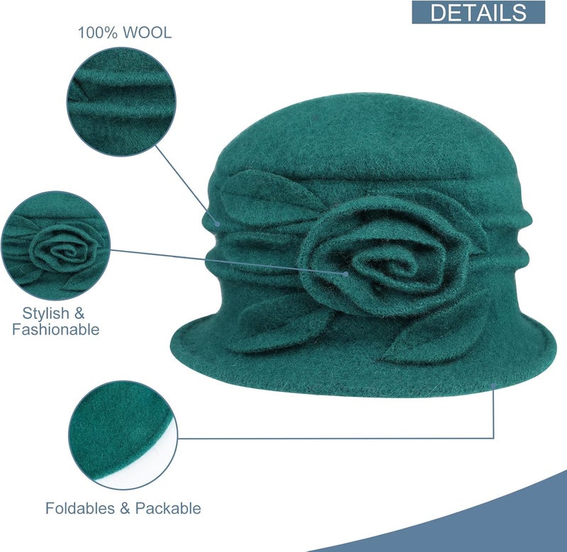 Sumolux Women Beret Hat French Vintage Floral Wool Dress Cloche Classic Winter Hat 1920s - Image 3
